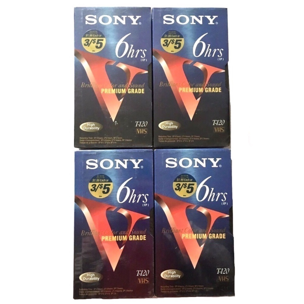SONY Blank VHS Tapes T-120VF 6 Hr Premium Grade Factory Sealed Set of 4